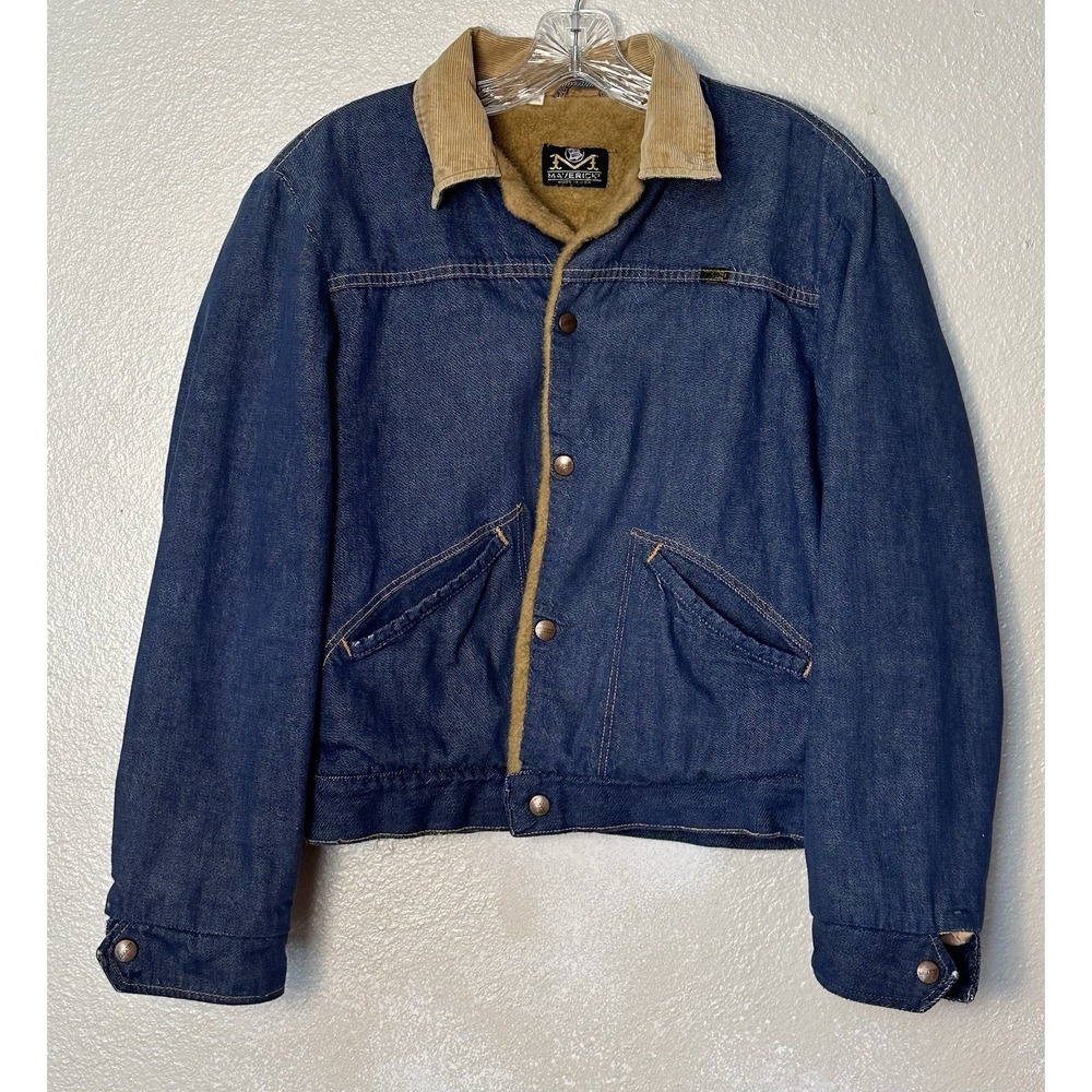 Vintage Maverick Blue Bell Made in USA Denim Jean Sherpa Faux Lined Jacket Sz 40 - Picture 2 of 6